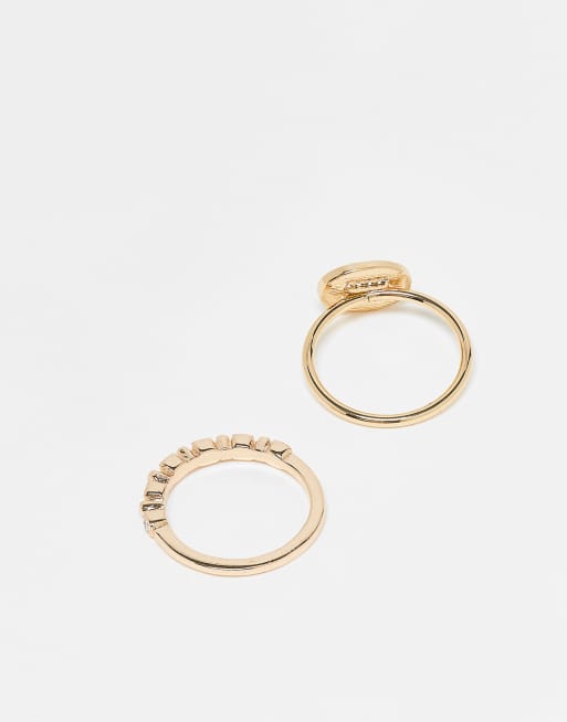 DESIGN Multipack Of Rings With Mixed Designs In Gold Tone