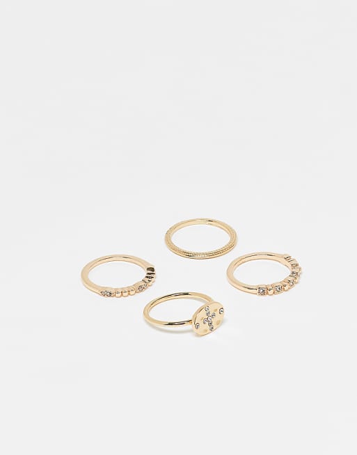 DESIGN multipack of rings with mixed designs in gold tone