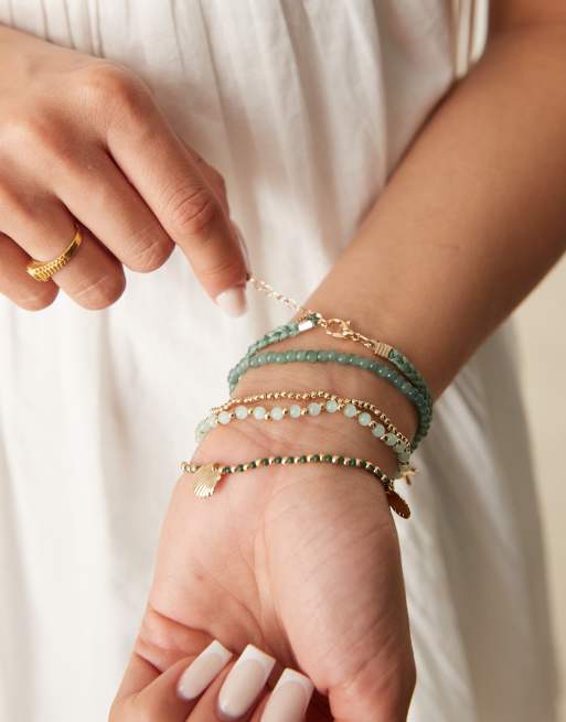DESIGN Multirow Bracelet In Shell Design In Gold Tone