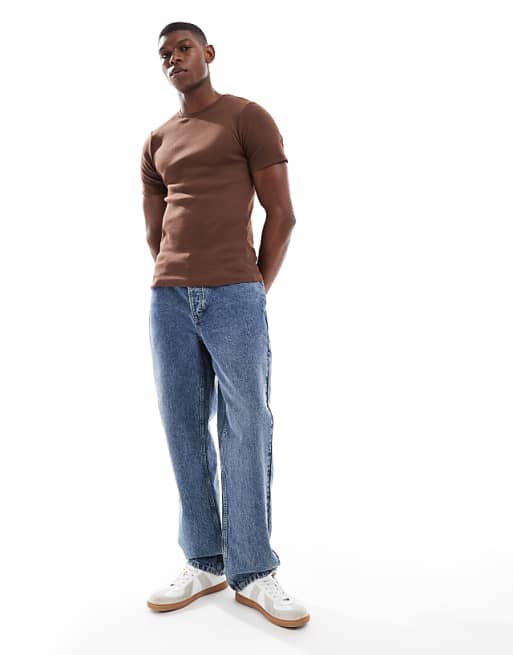 DESIGN Muscle Boxy T-shirt In Brown Rib