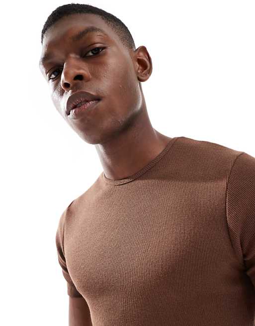 DESIGN Muscle Boxy T-shirt In Brown Rib