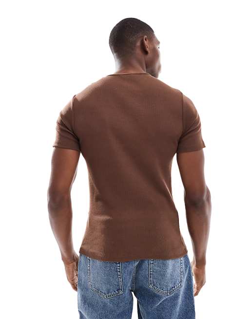 DESIGN Muscle Boxy T-shirt In Brown Rib