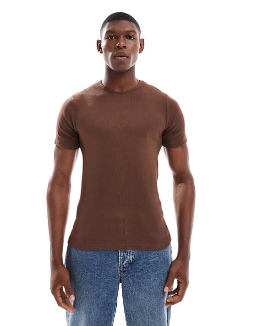 DESIGN muscle boxy t-shirt in brown rib
