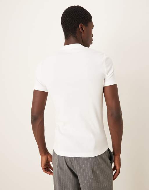 DESIGN Muscle Fit High Neck Rib T-shirt In White