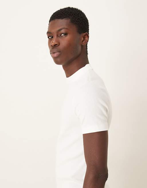 DESIGN Muscle Fit High Neck Rib T-shirt In White