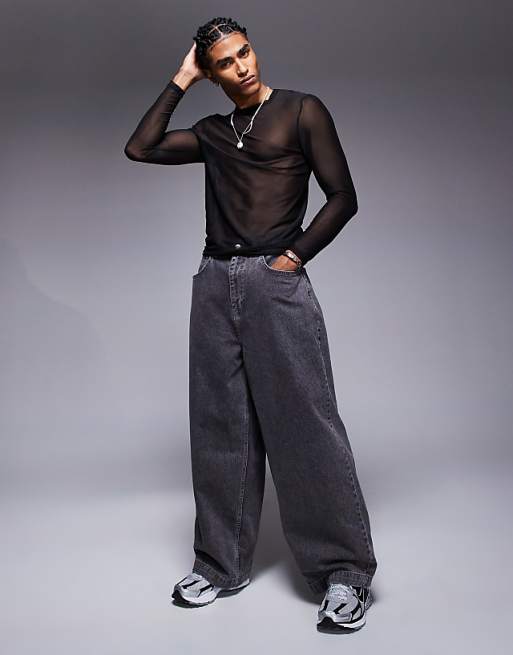 DESIGN Muscle Fit Long Sleeve T-shirt In Black Mesh