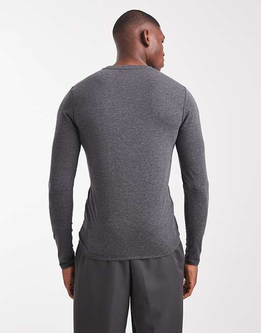 DESIGN Muscle Fit Long Sleeve T-shirt In Charcoal