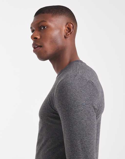 DESIGN Muscle Fit Long Sleeve T-shirt In Charcoal