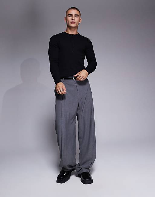 DESIGN Muscle Fit Long Sleeve T-shirt With Henley Neck In Black Rib