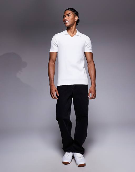 DESIGN Muscle Fit Polo In White Rib