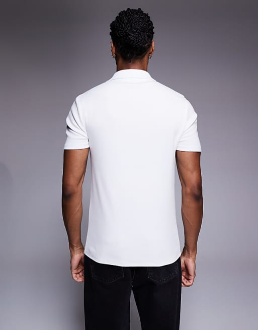 DESIGN Muscle Fit Polo In White Rib