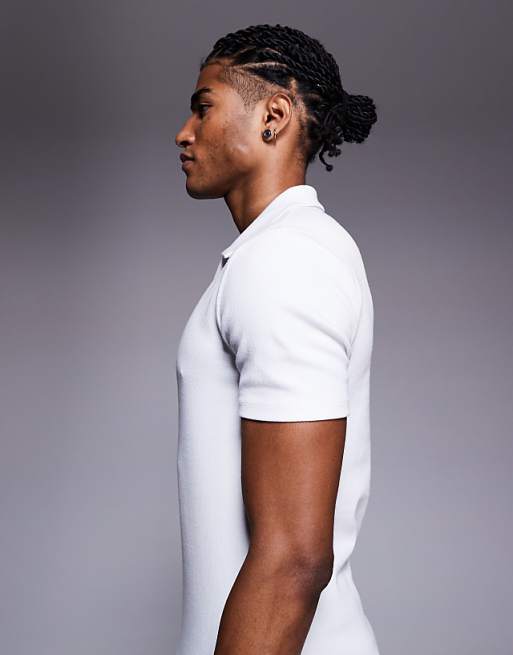 DESIGN Muscle Fit Polo In White Rib