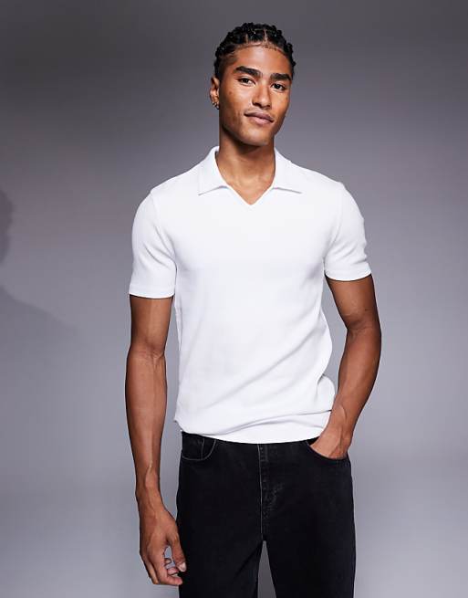 DESIGN muscle fit polo in white rib