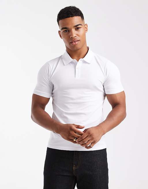 DESIGN muscle fit polo in white