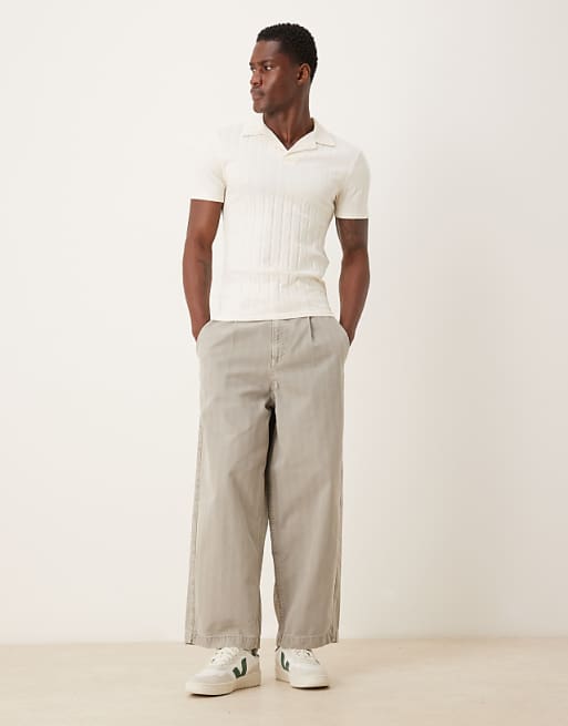 DESIGN Muscle Fit Revere Polo In Cream Wide Rib