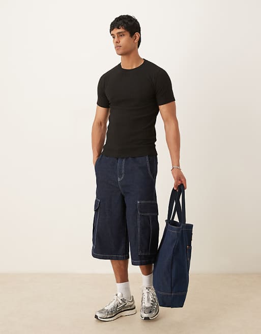 DESIGN Muscle Fit Rib T-shirt In Black