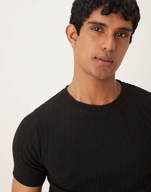 DESIGN Muscle Fit Rib T-shirt In Black