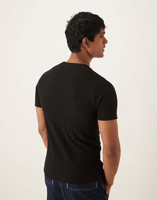 DESIGN Muscle Fit Rib T-shirt In Black