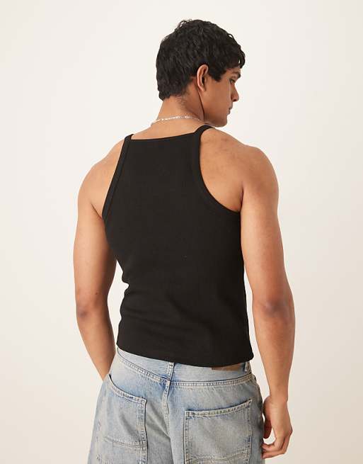 DESIGN Muscle Fit Rib Vest In Black