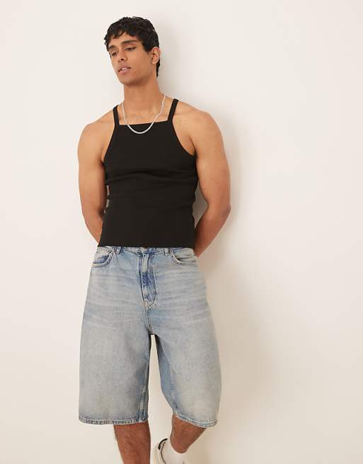 DESIGN muscle fit rib vest in black