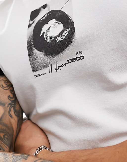 DESIGN Muscle-fit Ringer T-shirt In White With Lips Chest Print