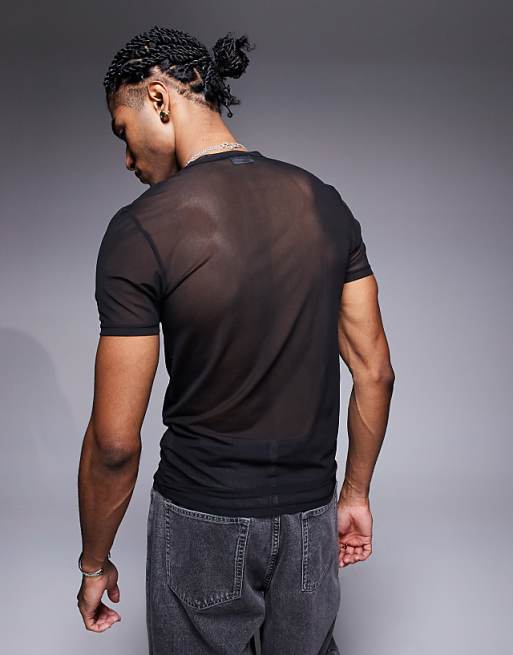 DESIGN Muscle Fit T-shirt In Black Mesh