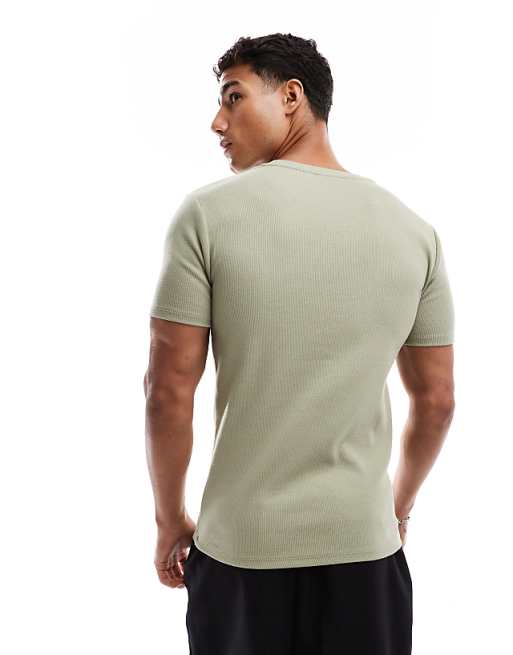 DESIGN Muscle Fit T-shirt In Khaki Rib
