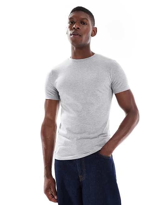DESIGN muscle fit t-shirt in light grey