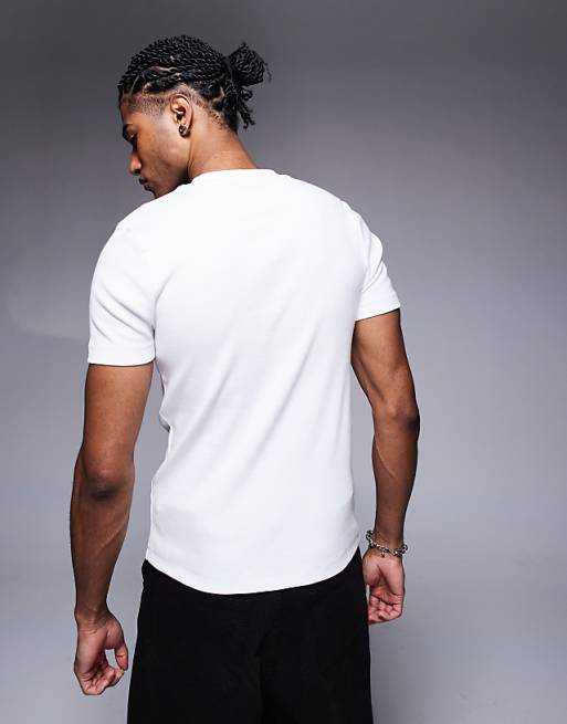 DESIGN Muscle Fit T-shirt With Henley Neck In White Rib