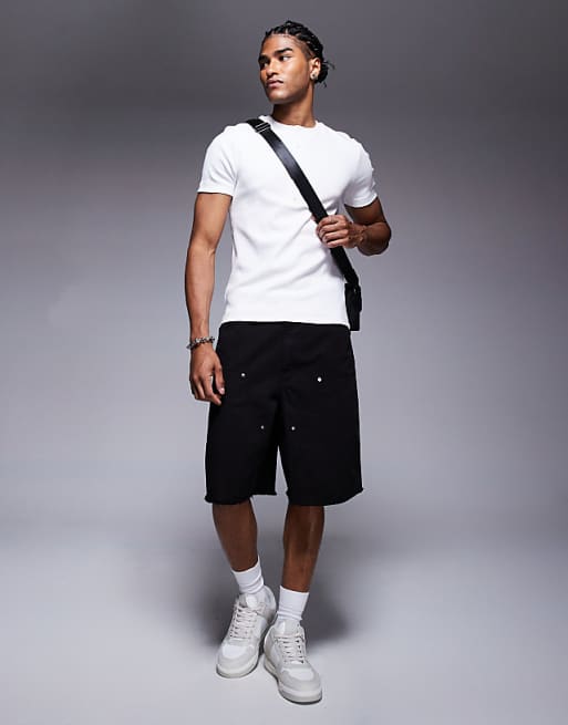 DESIGN Muscle Fit T-shirt With Henley Neck In White Rib