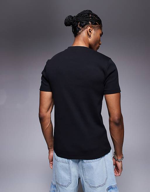 DESIGN Muscle Fit T-shirt With Henley Neck In Black Rib