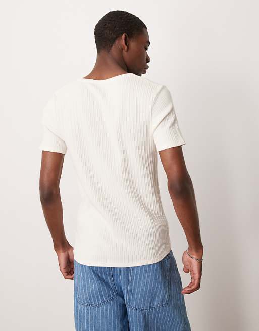 DESIGN Muscle Fit T-shirt With In Cream Textured Rib