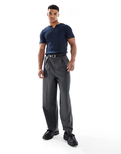DESIGN Muscle Fit T-shirt With Notch Neck In Navy Rib