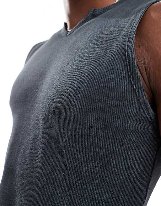DESIGN Muscle Fit Tank Vest In Washed Rib