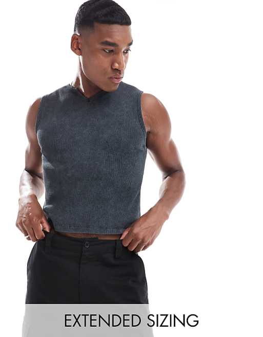DESIGN muscle fit tank vest in washed rib