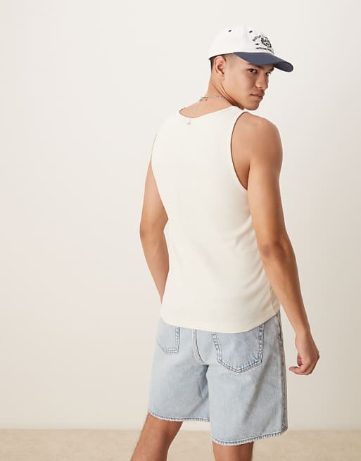 DESIGN Muscle Fit V Neck Vest In Cream