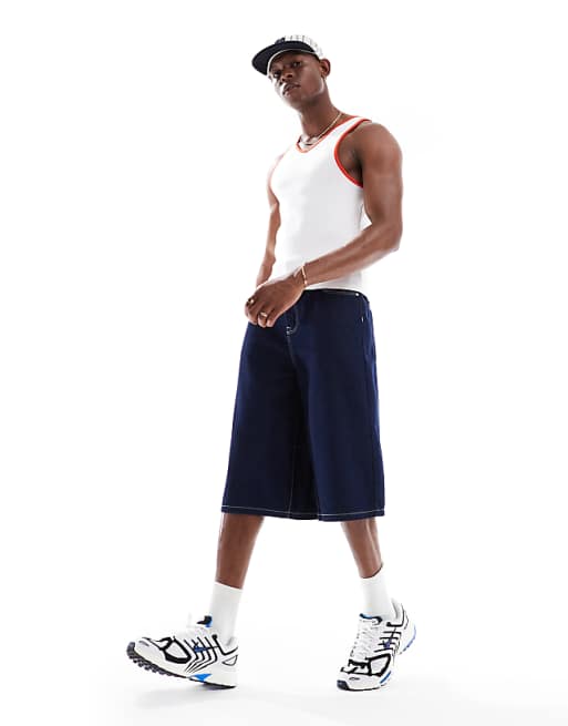 DESIGN Muscle Fit Vest With Contrast Binding In White Rib