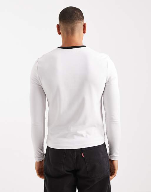 DESIGN Muscle Long Sleeve T-shirt With Graphic In White