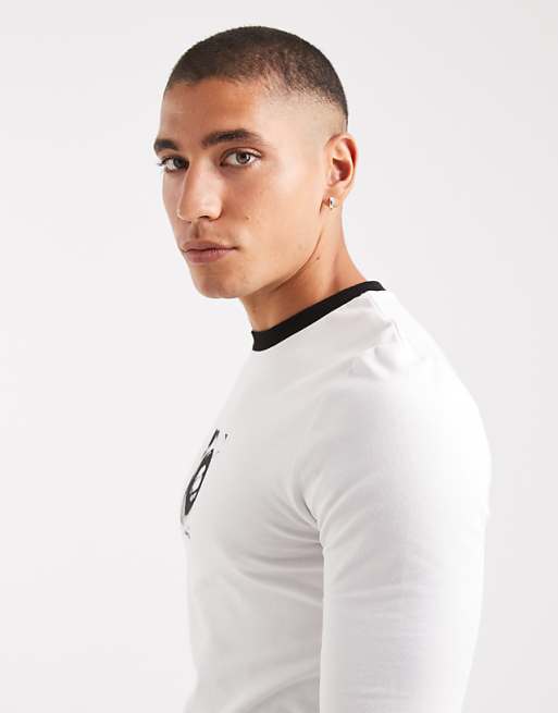 DESIGN Muscle Long Sleeve T-shirt With Graphic In White