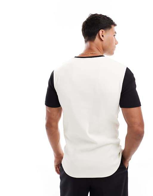 DESIGN Muscle T-shirt With Contrast Sleeves In Cream Rib