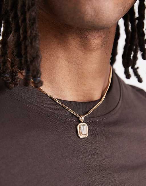 DESIGN necklace with square semi-precious tigers eye stone pendant in gold tone - GOLD