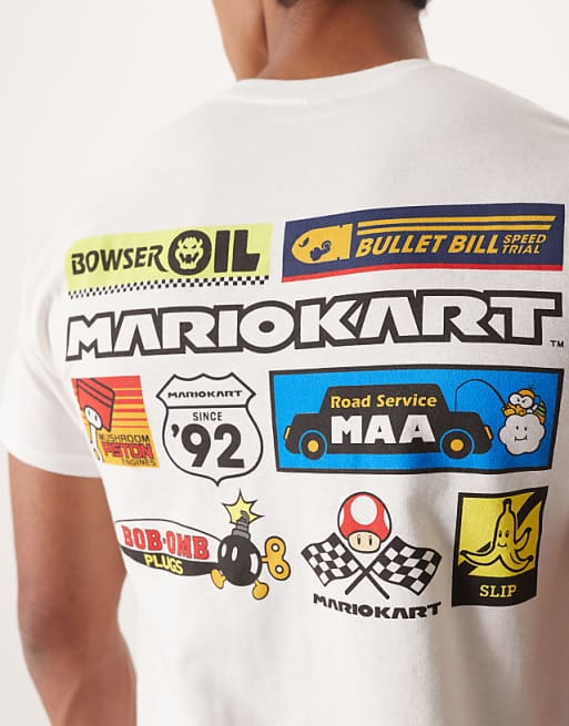 DESIGN Nintendo Unisex Oversized T-shirt With Mario Kart Prints In White