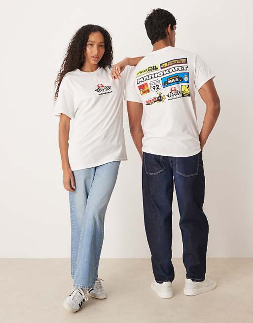DESIGN Nintendo Unisex Oversized T-shirt With Mario Kart Prints In White