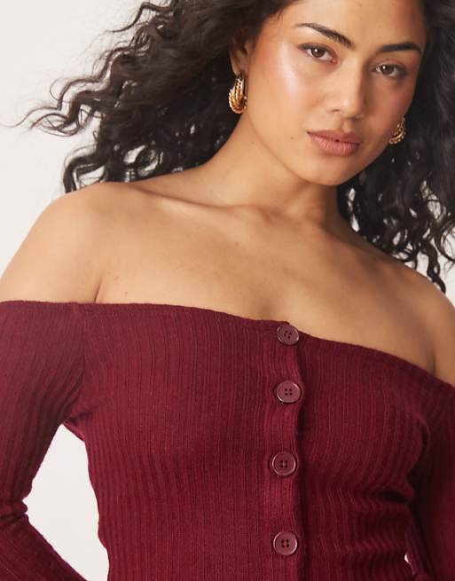 DESIGN Off Shoulder Cardigan In Burgundy