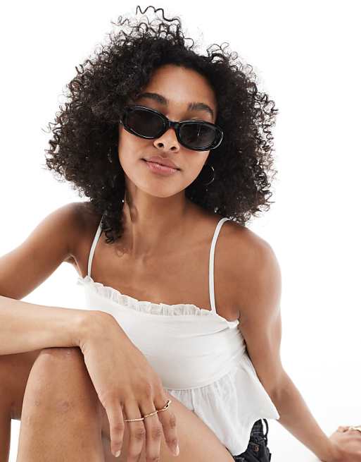 DESIGN oval sunglasses in shiny black