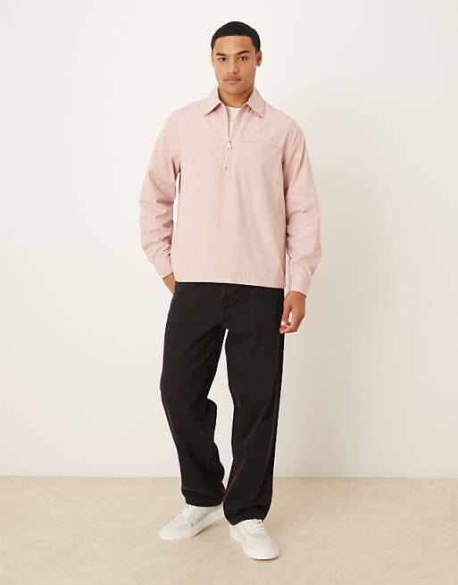 DESIGN Overhead Poplin Zip Shirt In Mauve