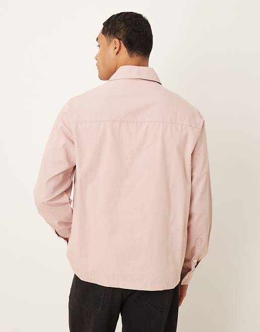 DESIGN Overhead Poplin Zip Shirt In Mauve
