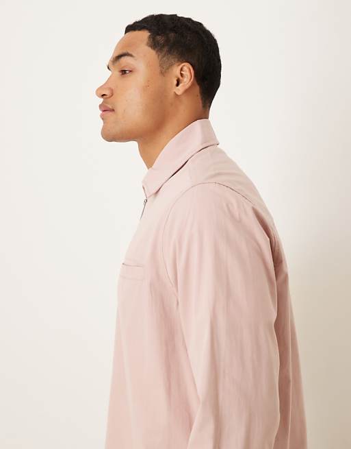 DESIGN Overhead Poplin Zip Shirt In Mauve
