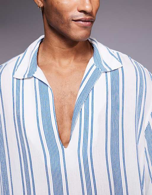 DESIGN Overhead Relaxed Shirt In Blue Stripe