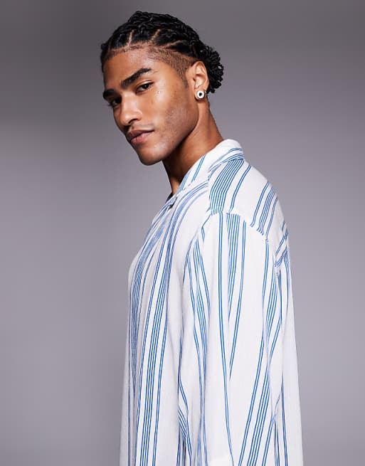 DESIGN Overhead Relaxed Shirt In Blue Stripe